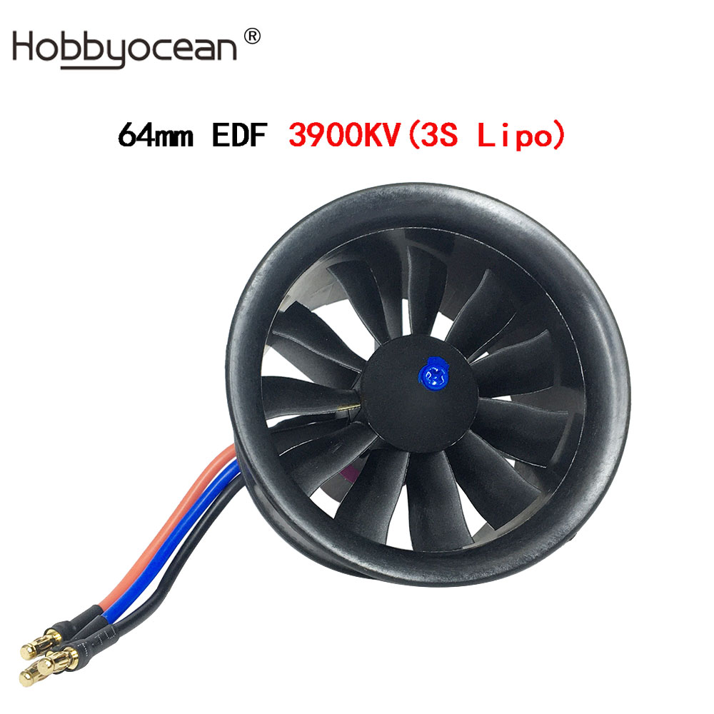 Hobbyocean 64mm EDF Plane with 11 Blades Ducted Fan 4S 3500KV 3S 3900KV 50A ESC for RC Jet Airplane Plane: Yellow