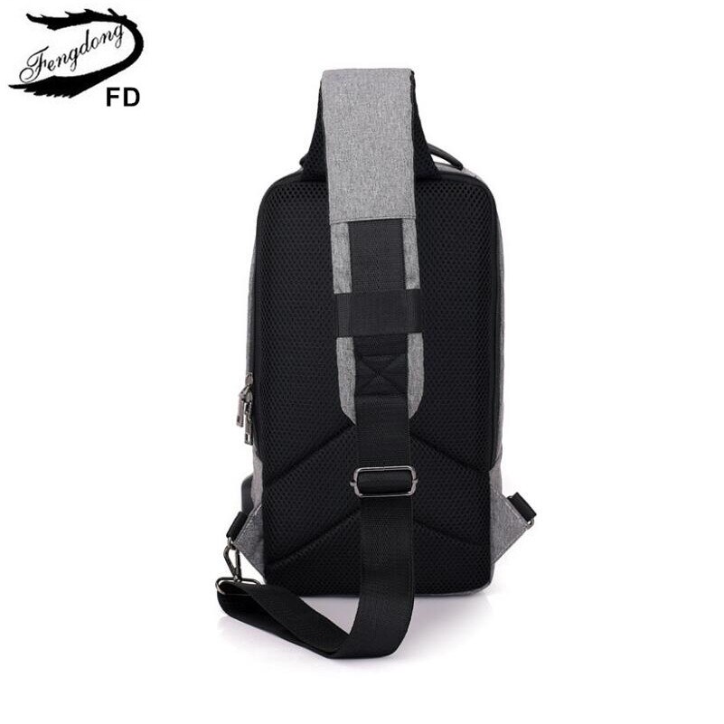 Fengdong male sling travel chest bag reflective strip backbag unisex one shoulder usb bag waterproof small messenger bag bagpack