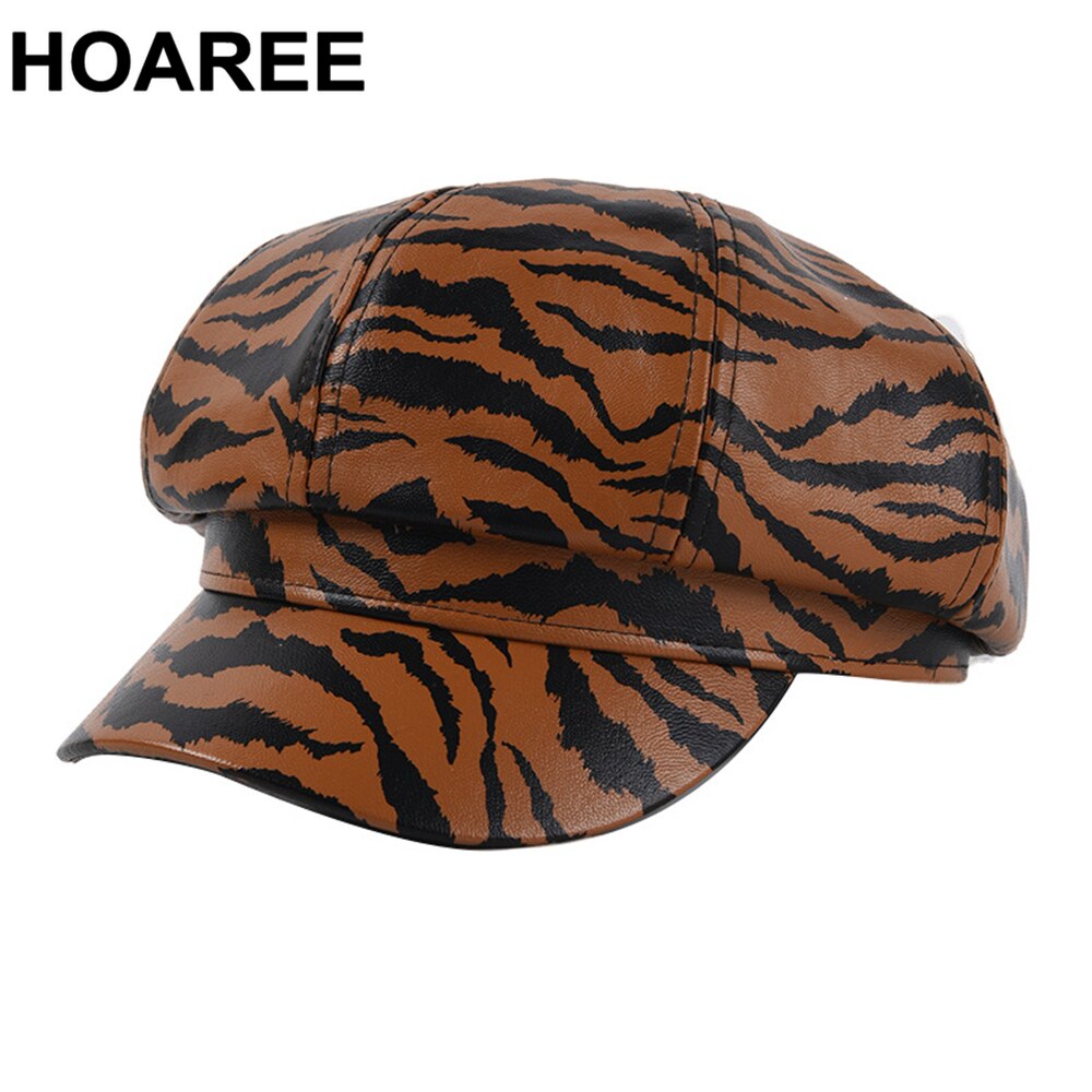 Hoaree vintage ottekantet kasket brun zebrastribet koreansk avisdreng kasket dame mærke efterår vinter hatte til kvinder baret