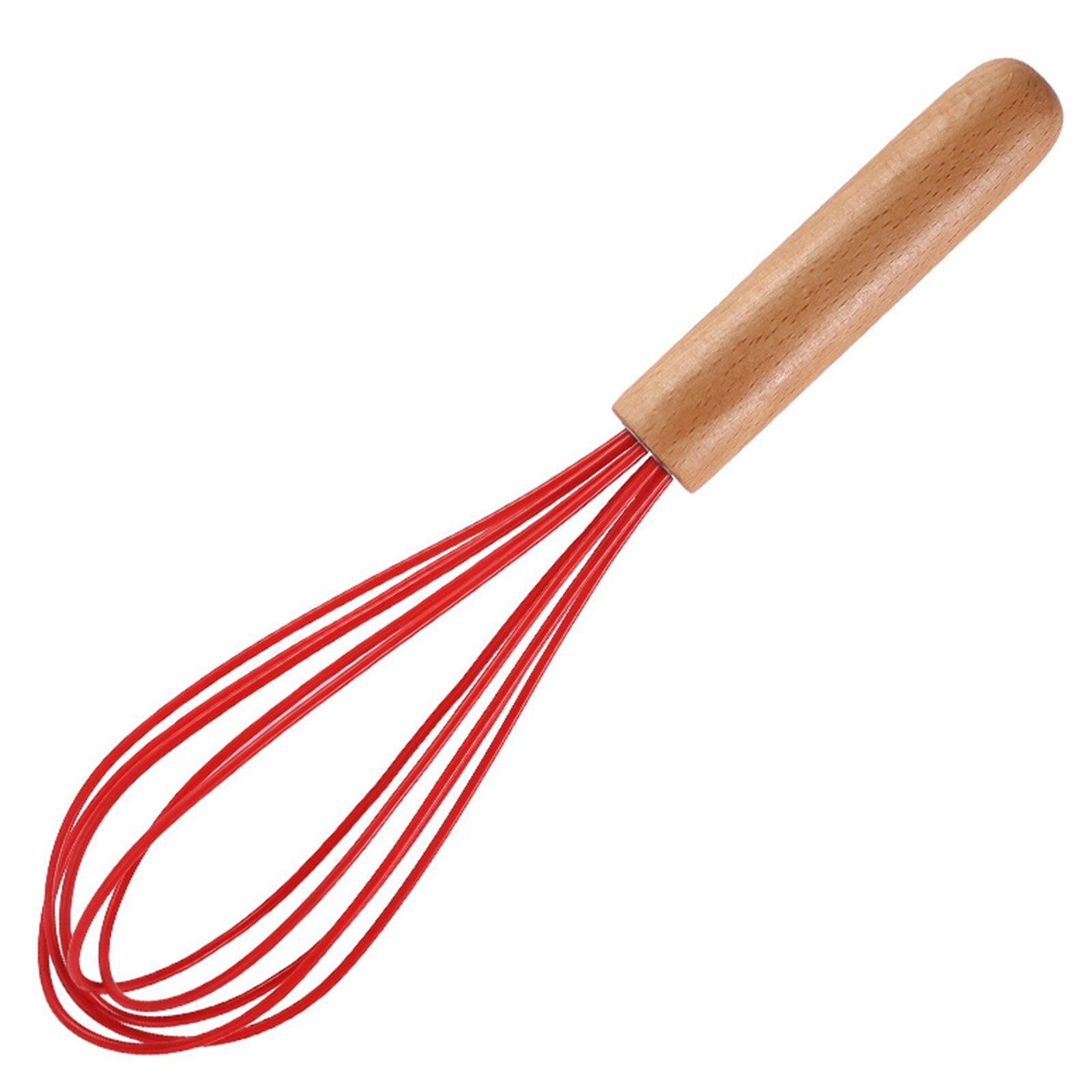 Silicone Whisk Non-Slip Easy Clean Egg Beater Milk Frother Kitchen Utensil Wooden Handle Egg Beater Tool: Red
