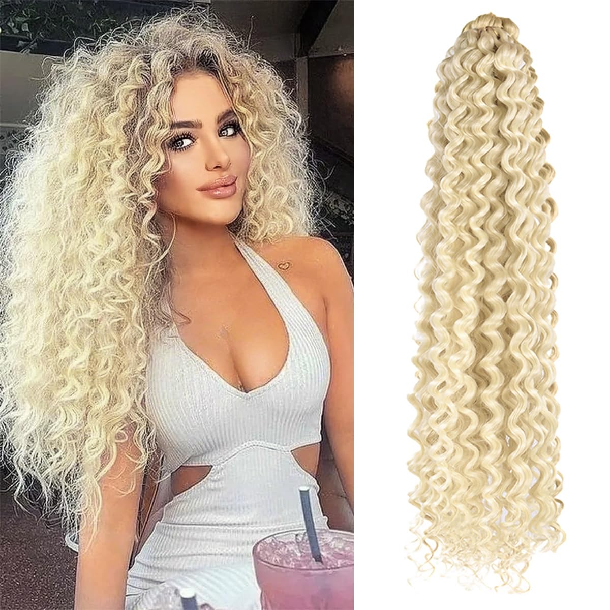 Diep golfhaar Watergolf Twist Gehaakt haar Synthetische gehaakte vlechten Ombre Blonde Afro-krullen Diepe golfvlechthaarverlenging: 1B/27HL / 28 inch