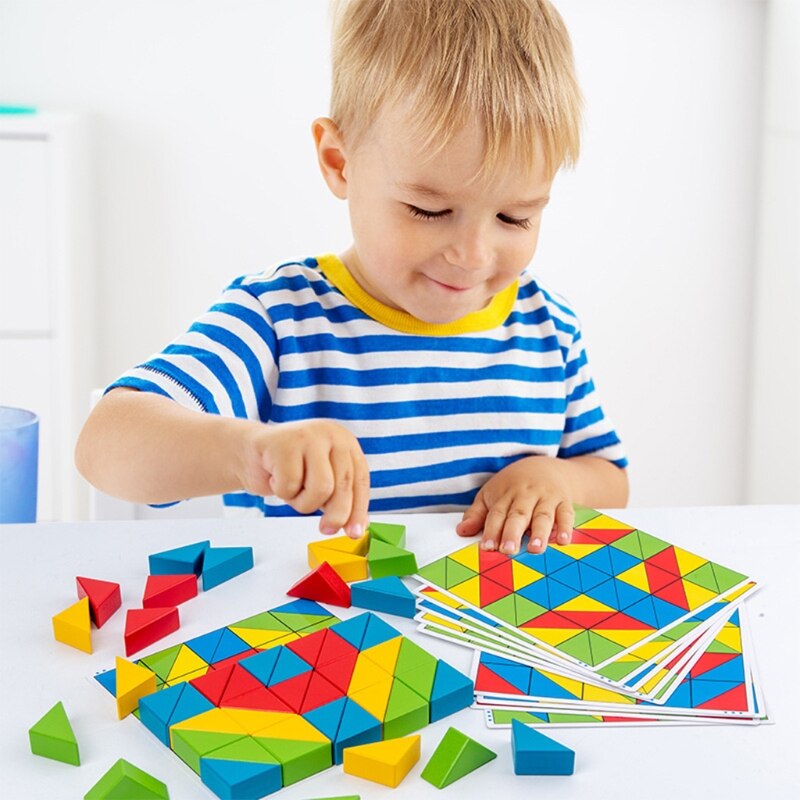 Houten 50 Blokken 10 Card Guide Set, Kinderen Creatief En Educatief Building J2HD