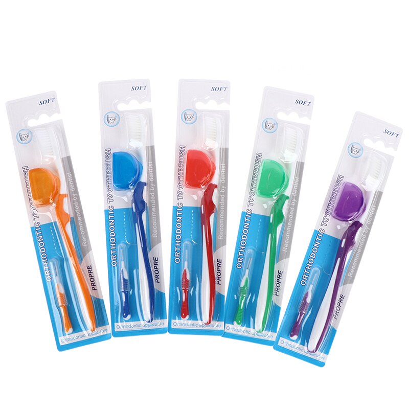 Cepillo de dientes en forma de V para adultos, con funda, Juego de cepillos interdentales, Kit de cepillo de dientes de hilo Dental, limpieza bucal