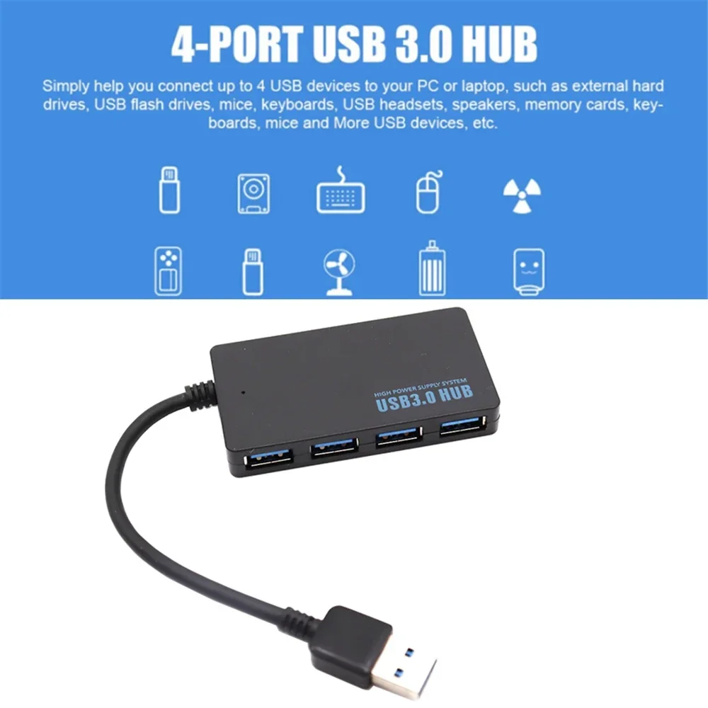 Adaptateur Hub USB 3.0 haute vitesse, 4 Ports, séparateur de câble de données, extenseur, prise en charge de plusieurs systèmes, adaptateur Multi USB Plug and Play