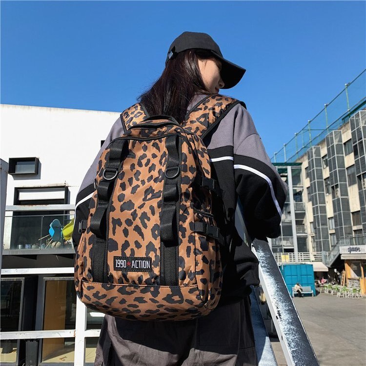 Stor kapasitet svart leopard print kvinner ryggsekk kvinnelige skolesekker for studenter reiseveske college jenter ryggsekk