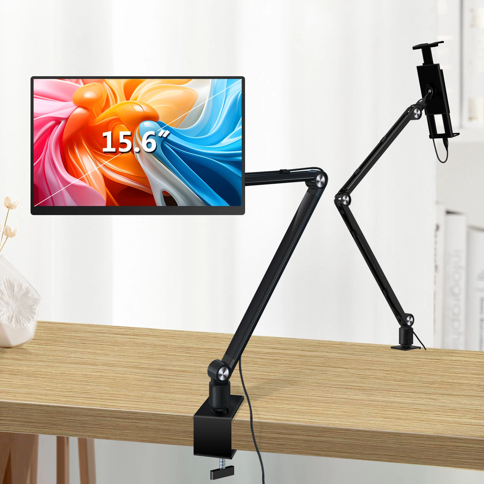 Adjustable Height Bimawen Tablet Stand for iPad Portable Monitor Desk Mount 15 6 16 Screen Aluminum Long Arm Rotating