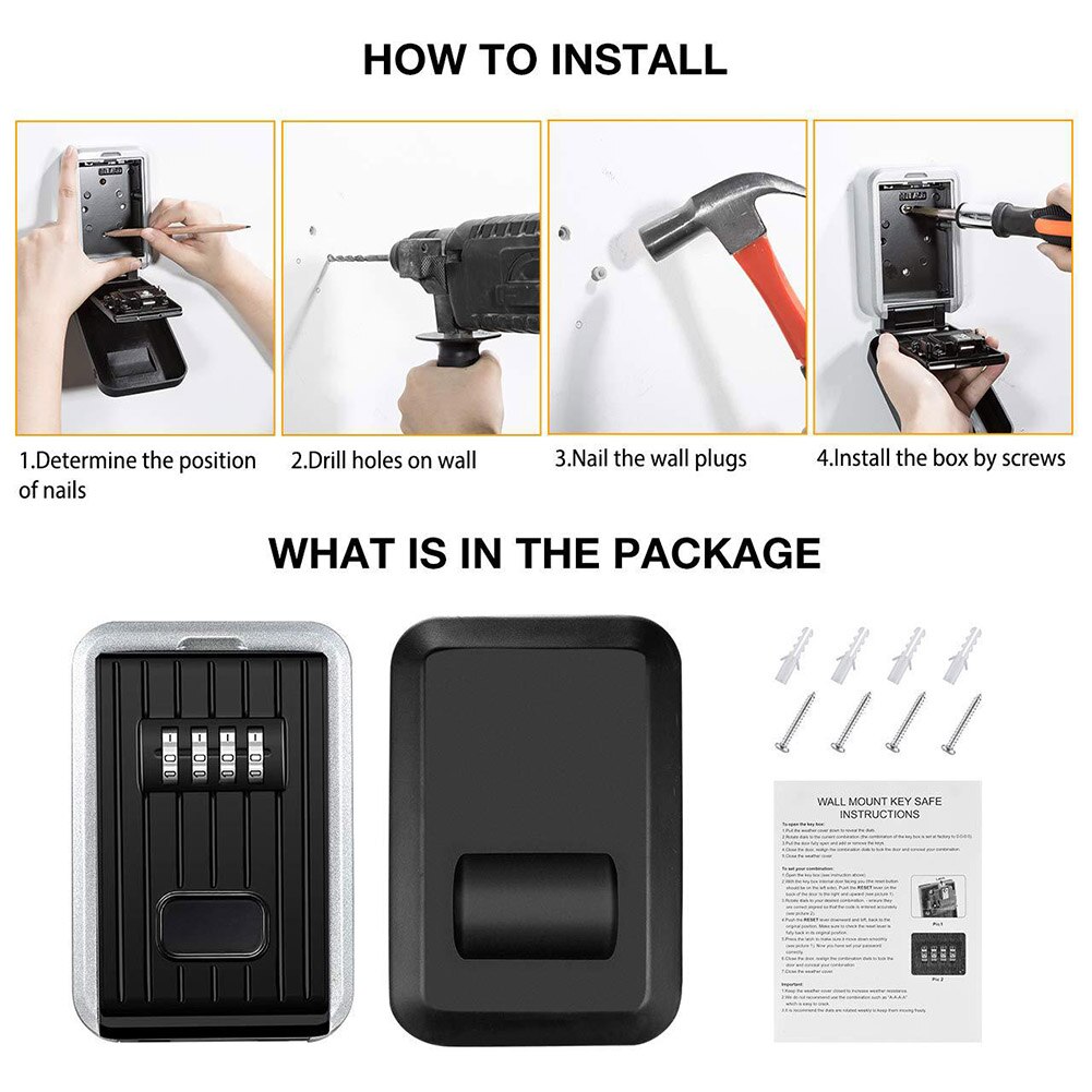 Key Lock Box with Waterproof Case Wall Mount Metal Password Box for Home Business Realtors PR