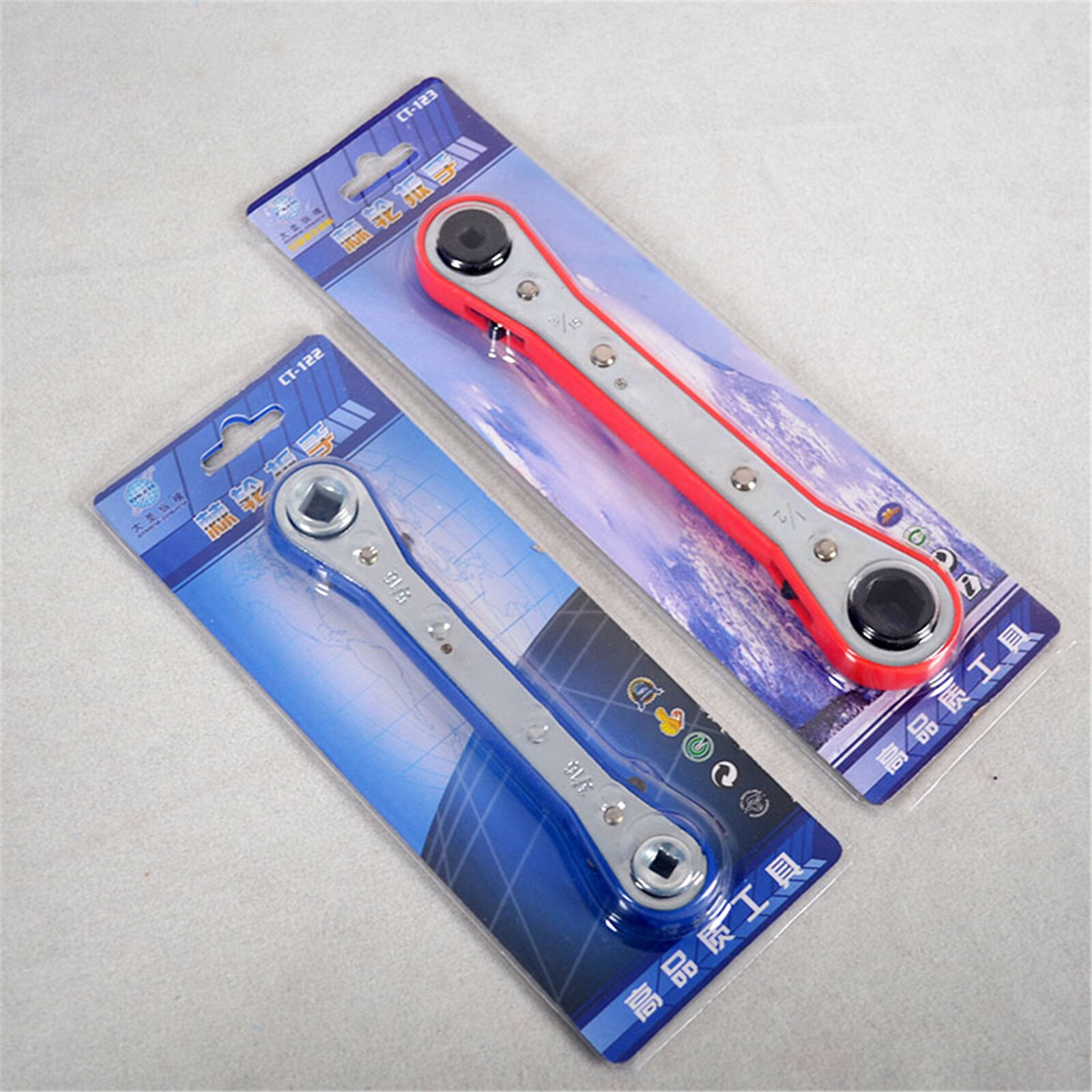 1pc llave de carraca de doble extremo herramienta de mantenimiento de refrigeración de aire acondicionado herramienta de llave de válvula de cierre CT-122, CT-123