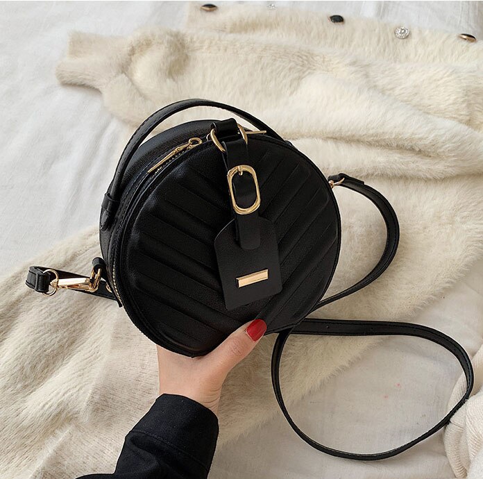 Sac à main rond en cuir PU pour femmes, à épaule, petits sacs à épaule, Mini fourre-tout,: Black
