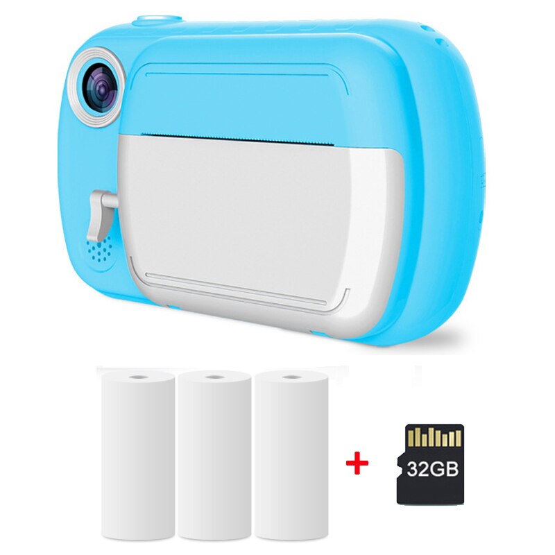 Children Digital Instant Print Photo HD 1080P Toys Camera Video Kid Toy With Thermal Paper Mini Camera for Children: Blue-32G SD Card