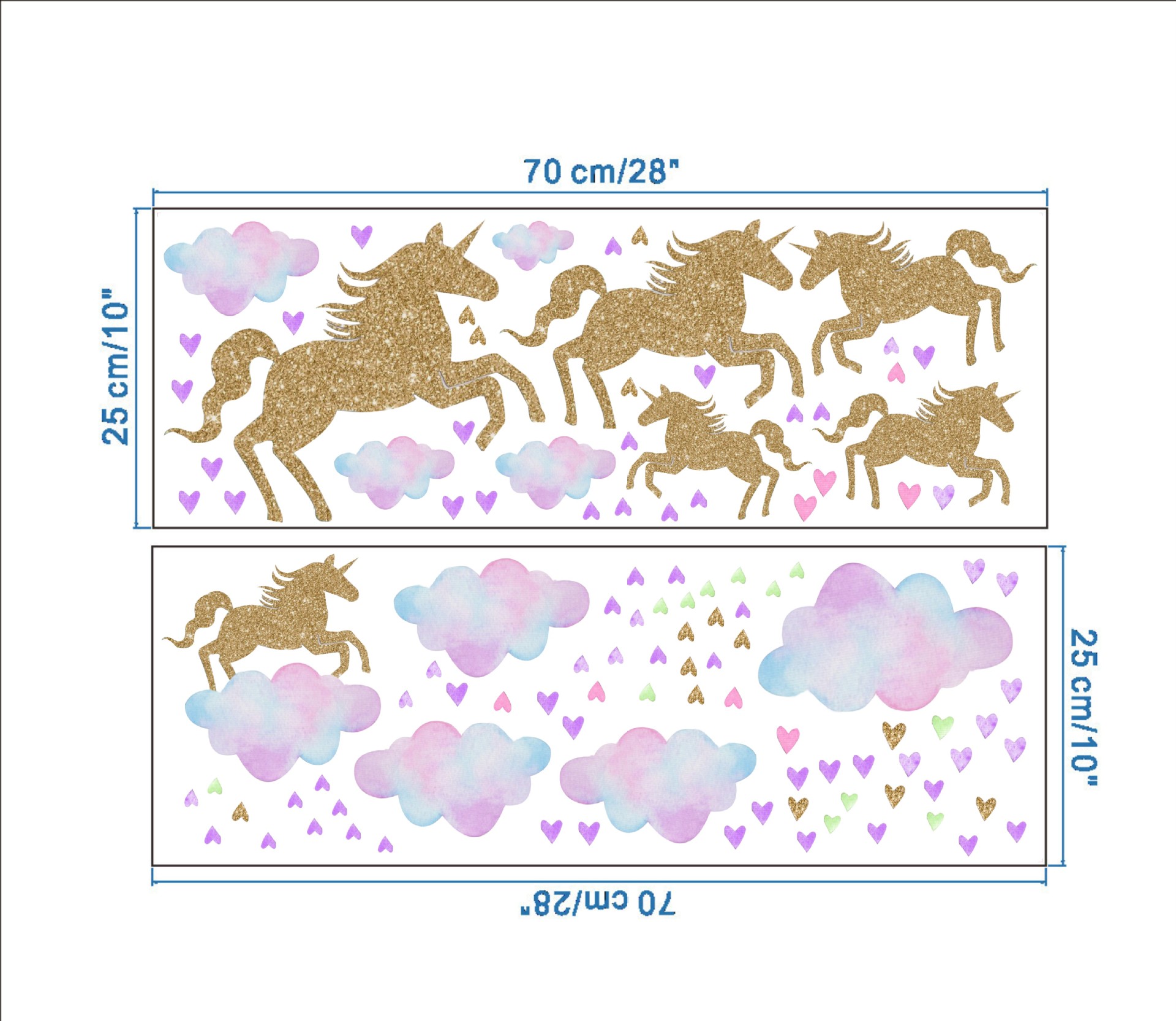 Diy Gouden Eenhoorn Muursticker Voor Kinderkamer Cartoon Decoratieve Sticker Ster Eenhoorn Sticker Verwijderbare Achtergrond Muur Decor: KS6629-25x70CM--1