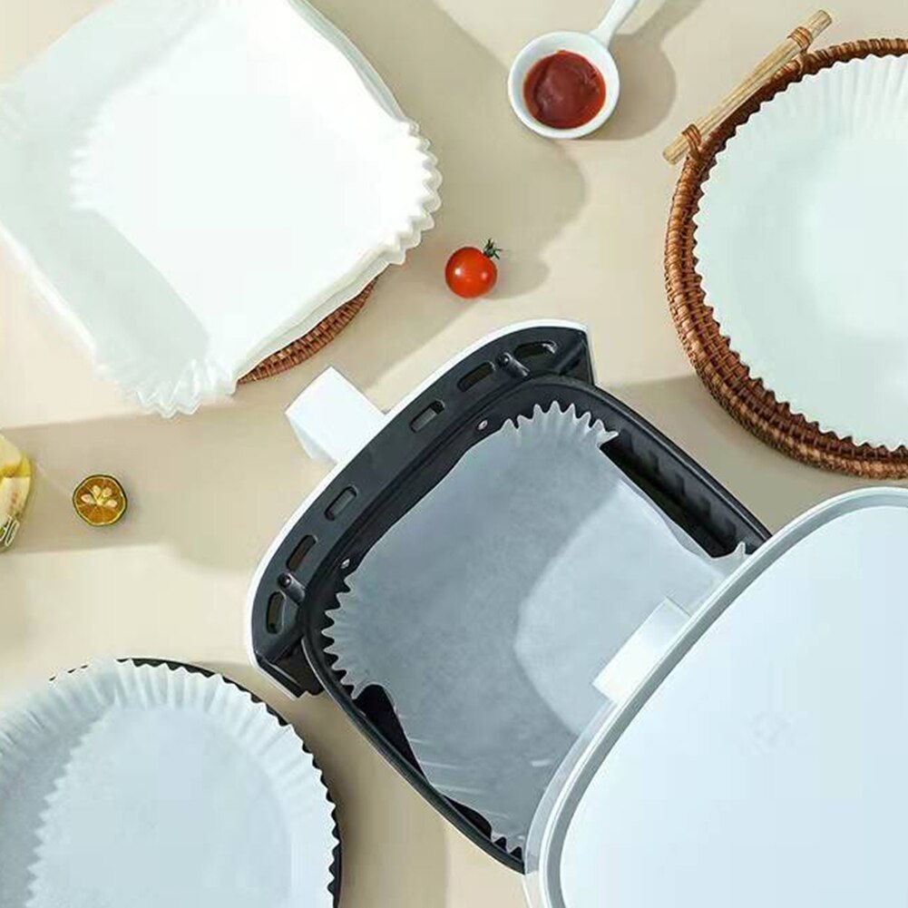 Tapis de cuisson antiadhésif jetable pour friteuse à Air 20cm, 50/100 pièces, revêtement en papier carré, accessoires de cuisine pour friteuse à Air
