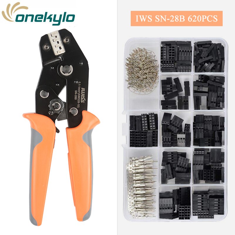 Iwiss tang terminal krimptang set sn -28b krimptang 28-18 awg met 620 stuks 2.54mm mannelijke vrouwelijke pin connector draadbehuizingsset: Iwiss sn -28b 620 stuks