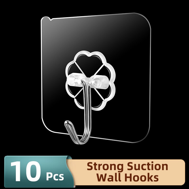 Crochets Transparents et Solides Auto-Adhésifs pour Porte Murale, Ventouse à Forte Charge, Accessoire pour Cuisine et Salle de Bains, 10 à 20 Pièces: 10 PCS