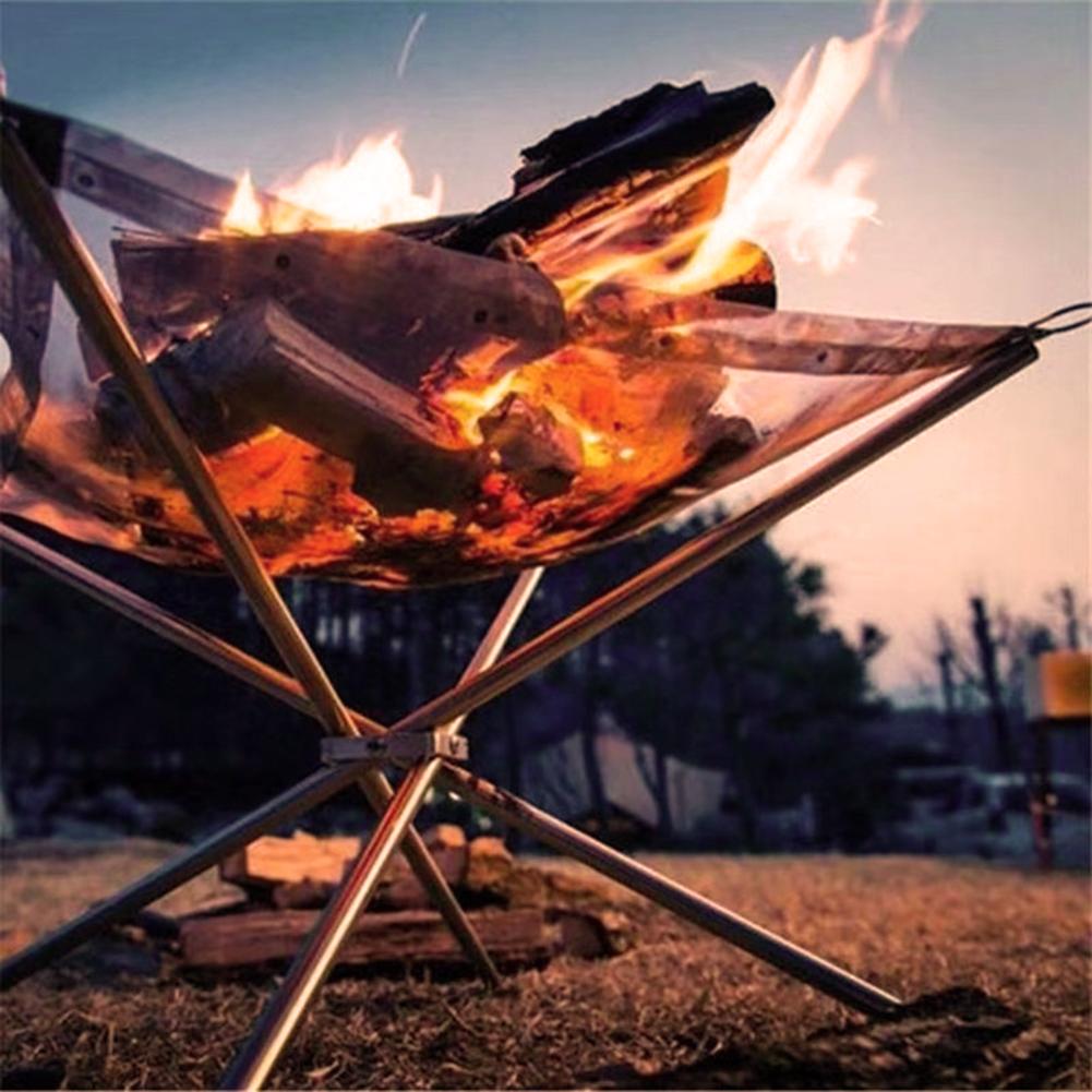 Outdoor Portable Fire Rack Folding Table Grill Stainless Steel Point Charcoal Stove Super Light Grid Heating Wood Stove Camping