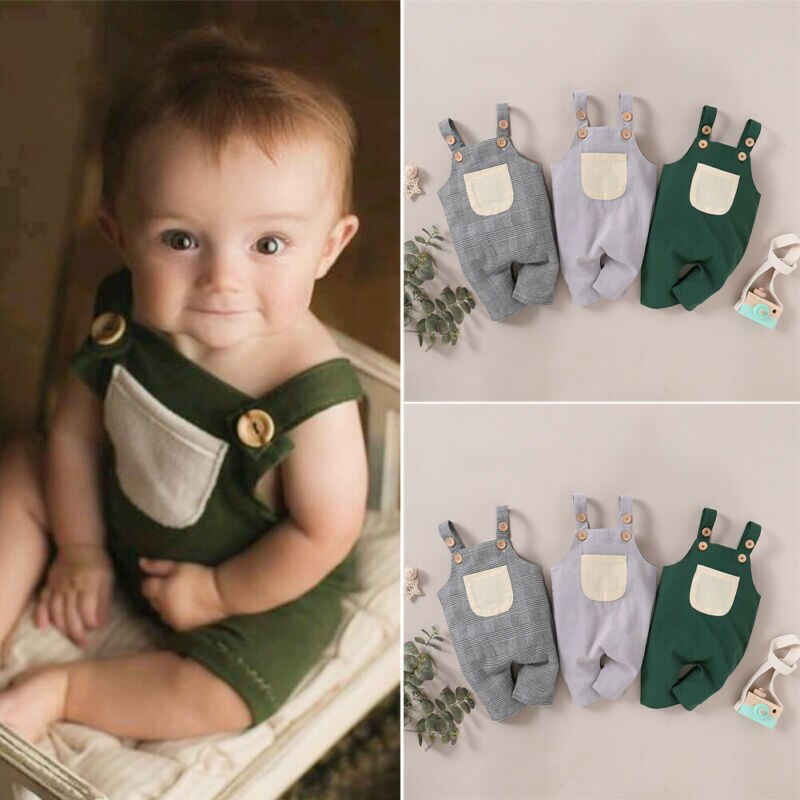 Baby zomerkleding baby jongens meisjes kleding band romper mouwloos jumpsuit effen overalls zak outfits