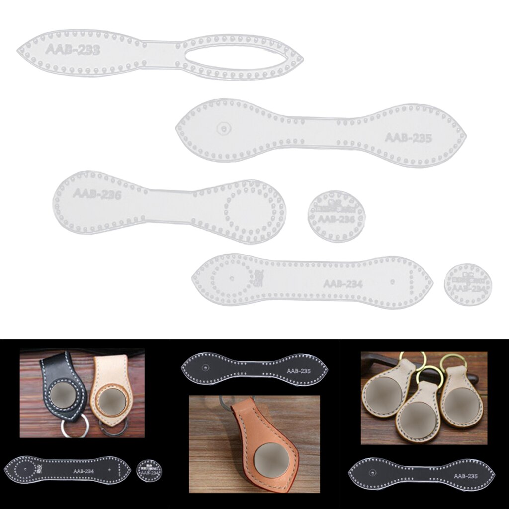 Mini Keychain Acrylic Template Leather Pattern Set Craft Cutting Tool Model for DIY Small Key Chain, Pack of 4