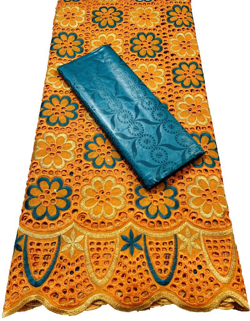 2.5 + 2.5 yards/ensemble Africain Bazin Brode Tissu Avec Tissu de Dentelle De Coton Suisse 2022 Damassé Guinée Brocart Dentelle YKM037: AS PIC5