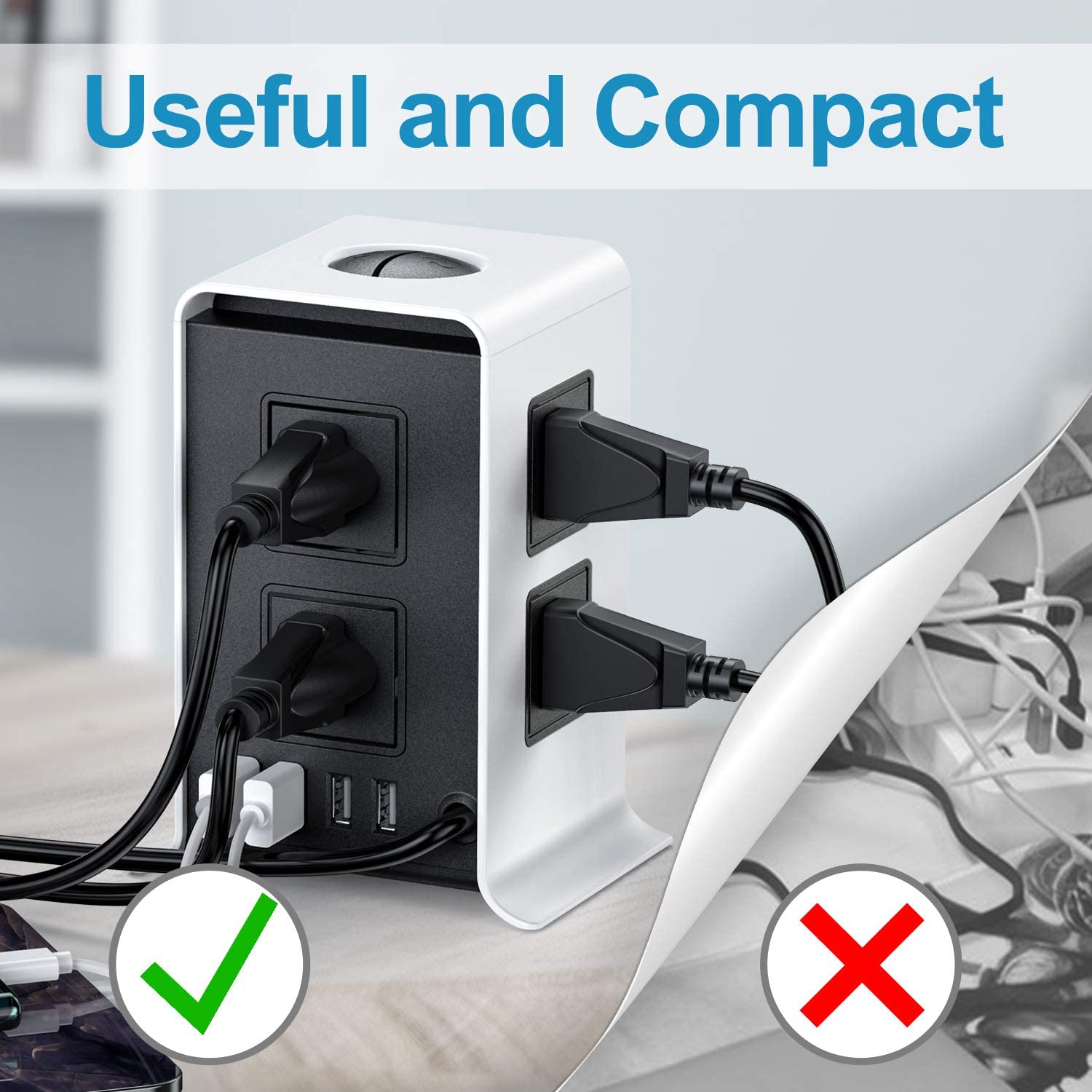 Power Strip Surge Protector with USB Outlet Socket Surge Protector Tower 8 Outlet 4 USB Ports US Plug 16.4FT/5M Extension Cord