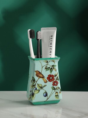 Ceramics Bathroom Set Liquid Soap Dish Toothbrush Holder/Rack Lover Gargle Cup Dental Jar Flowers &amp; Bird Pastoral Style: Toothbrush Holder 2