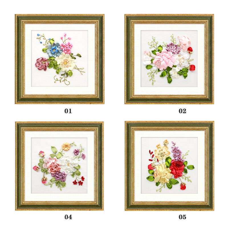 Peonía flor kit de bordado de cinta varios cuadros de pintura artesanía DIY a mano costura decoración atística de pared 7 patrones