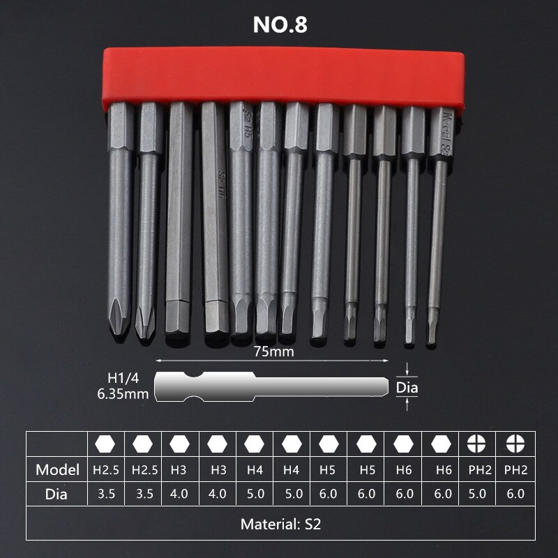 12pcs Set Security Tamper Proof Magnetic Screwdriver Drill Bit Screwdriver Bits Hex Torx Flat Head 1/4 "50mm 75mm 100mm: 08