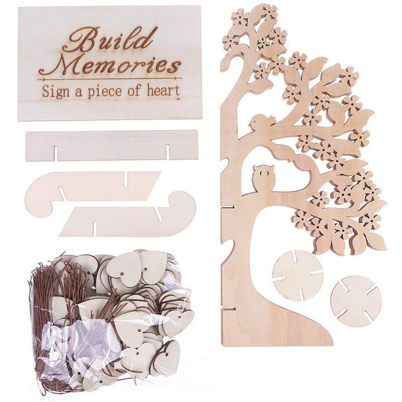 1 Juego de árbol de deseos de madera libro de invitados de boda árbol corazones colgante decoración para de boda