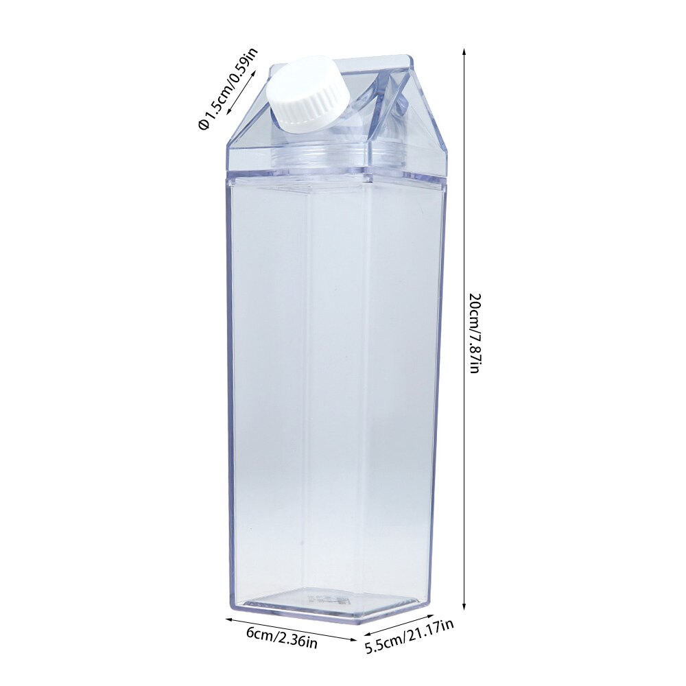 Clear Milk Shape Water Bottle Box Carton Shape Plastic Milk Storage Cup Box Transparent Reusable Water Jug Bottles 500ml