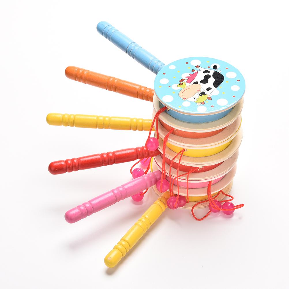 1Pcs Chinese Traditionele Rammelaar Drum Spin Speelgoed Voor Baby Kids Houten Rammelaar Drum Muziekinstrument Cartoon Hand Bell Speelgoed