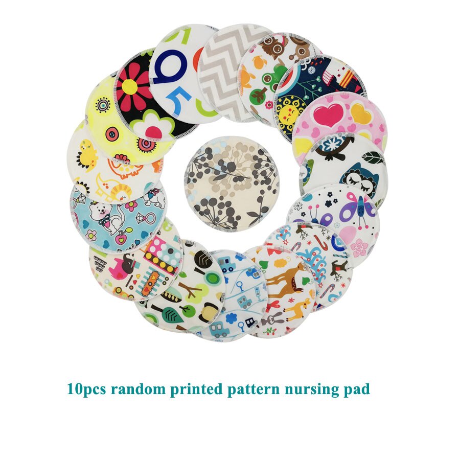 [usurpon]10 pcs Printed pul fabric washable nursing breast pads for mom organic bamboo absorbent mommy nursing pads: 10pcs pad