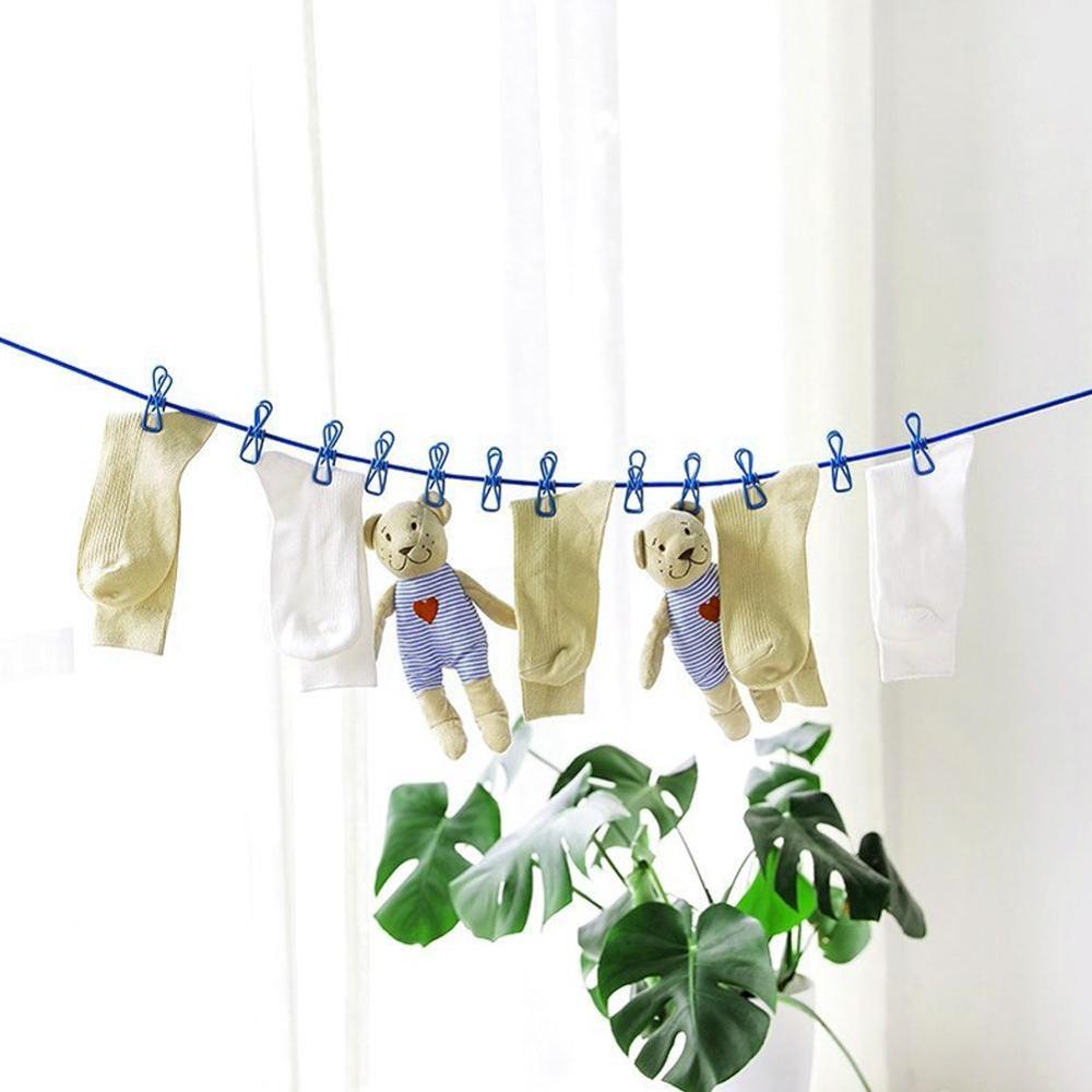 Solid Portable Travel Clothesline for Home Hotel Camping Indoor Outdoor Adjustable End Hooks 12 Clothespin Movable Locking Beads