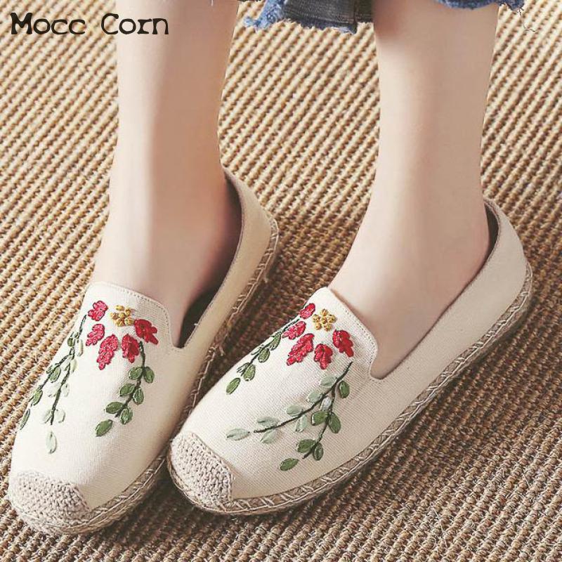 Canvas Women Flat Shoes Woman Ballet Flats Embroidered Old Peking Cloth Shoes Comfortable Casual Loafers Slip On Linen Footwear