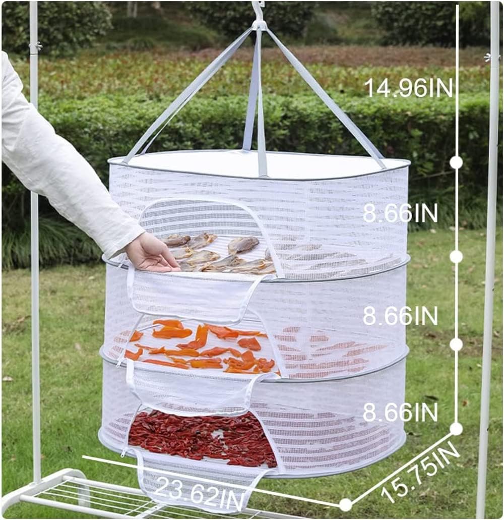 Kräuter-Wäsche ständer 3-lagiges hängendes Maschen netz für Pflanzen hängendes trocknendes Fisch netz faltbarer hängender Netz trockner für Knospen, Früchte: Licht Grün