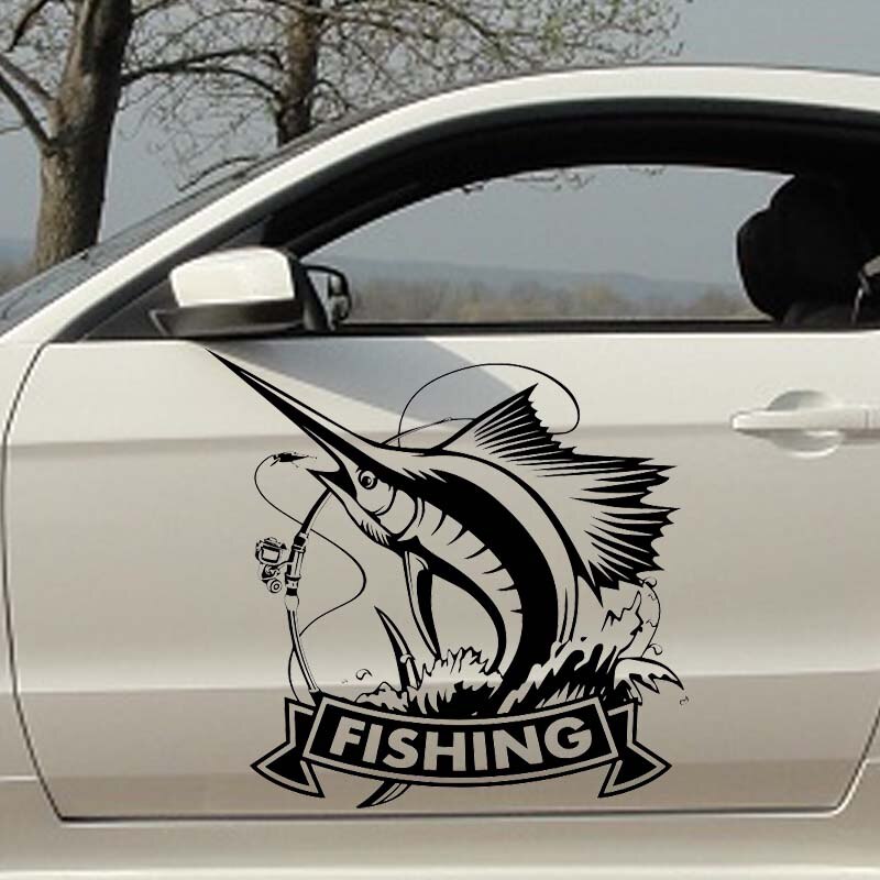 Blue Marlin Fish Sticker Decal Fishing Art on Boat Ship Door Window Trunk for Polo SUV Wall Vinyl