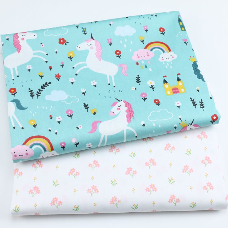 2 pièces bricolage à la main imprimé coton dessins animés flamant licorne tissu tissu couture Quilting animaux tissus pour enfant Patchwork: MULTI / 50 160cm
