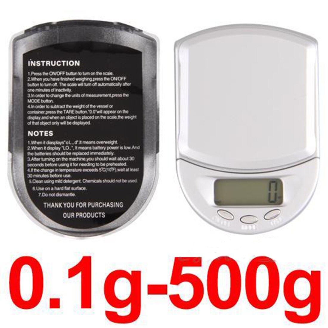 Elektroninen digitaalinen taskuvaaka 0.001g/0.01 tarkkuus minikoruvaaka taustavalo vaaka 0.1g keittiöön 50/200/500g: N0975 500g 0.1g
