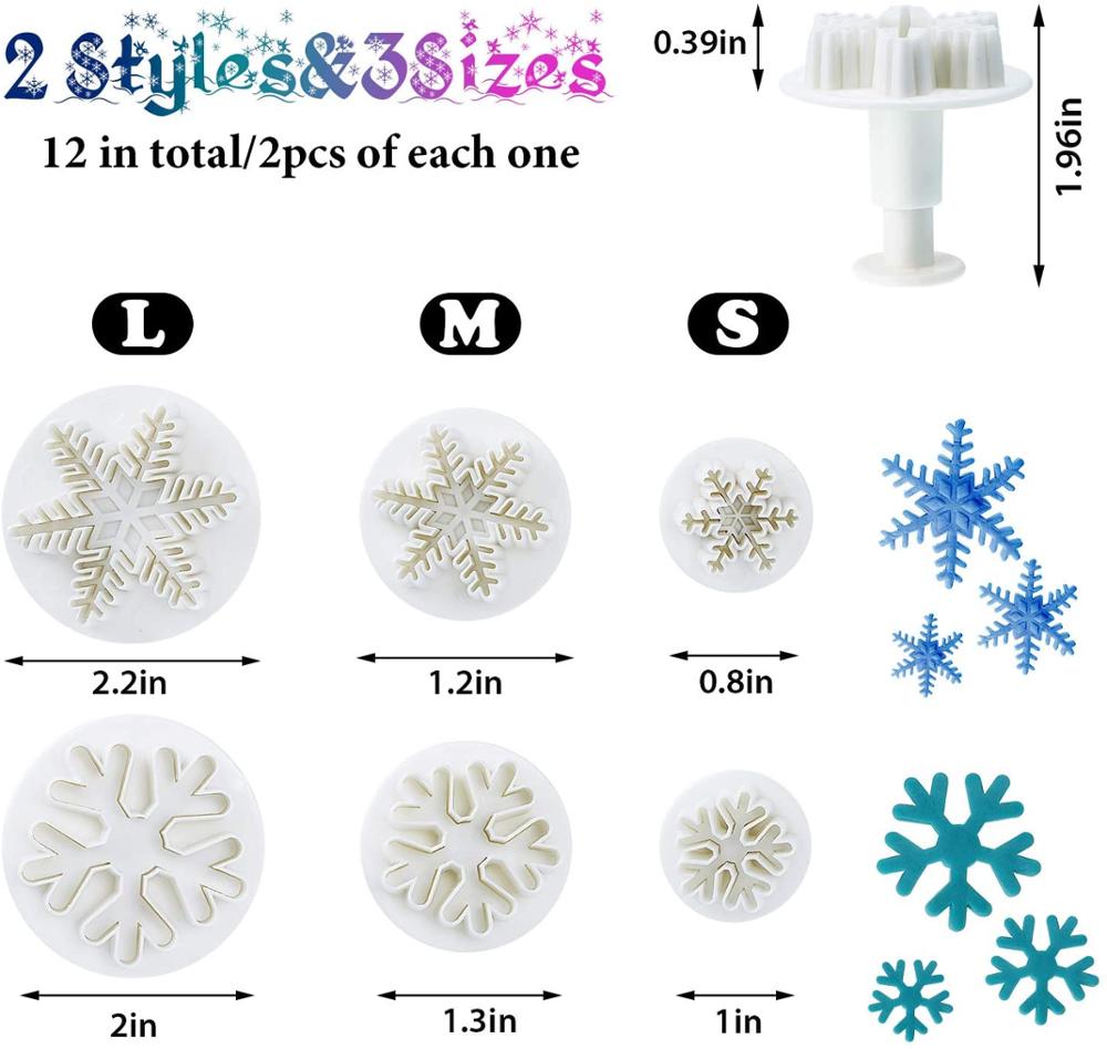 6 Stuks Sneeuwvlok Cookie Cutters Snowflake Plunger Cutter Sneeuwvlok Cake Cupcake Decorating Fondant Embossingpen