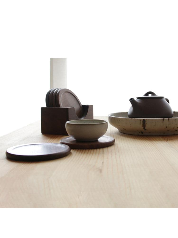 6 st/set underlägg i valnötsträdunderlägg, mattor, dekor, rund, värmebeständig, matta