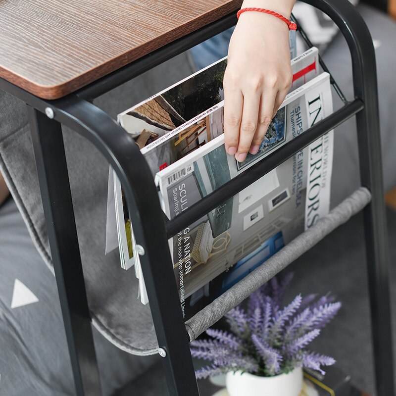 Movable bedside laptop desk household carbon steel skeleton high lifting bed with small side table storage rack