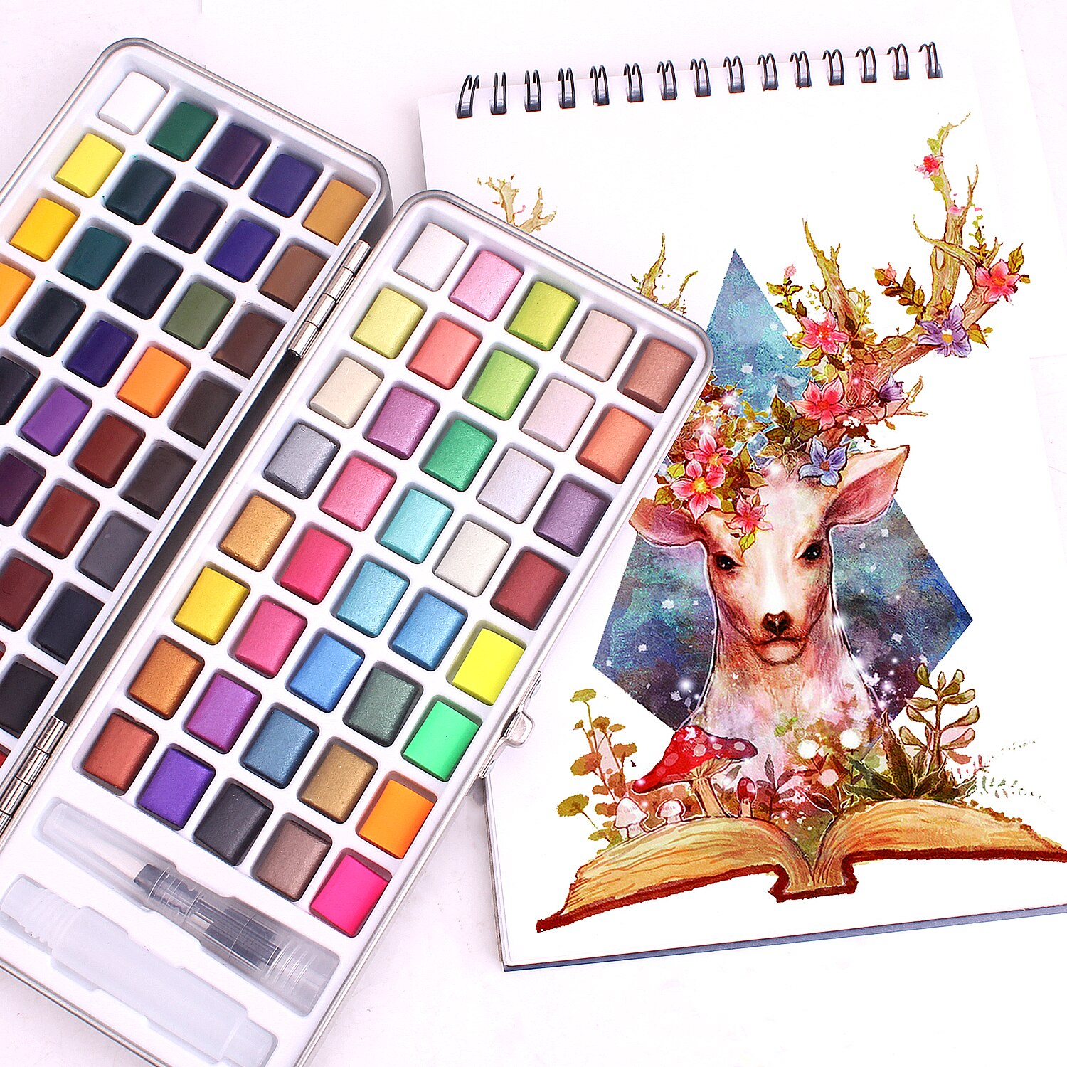 Juego de pinceles de acuarelas para principiantes, pincel portátil de hasta 120 colores, suministros de arte para dibujo