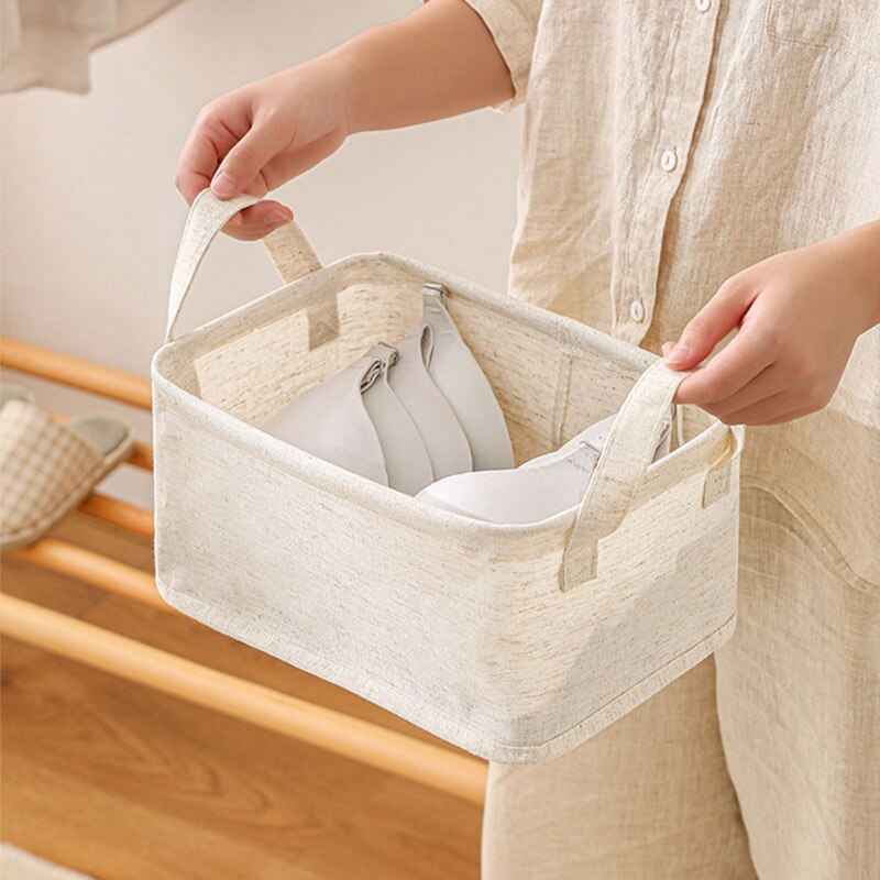 Storage Basket Cotton and Linen Portable Storage Bag Closet Sundries Washable Laundry Basket Home Organizers Storage