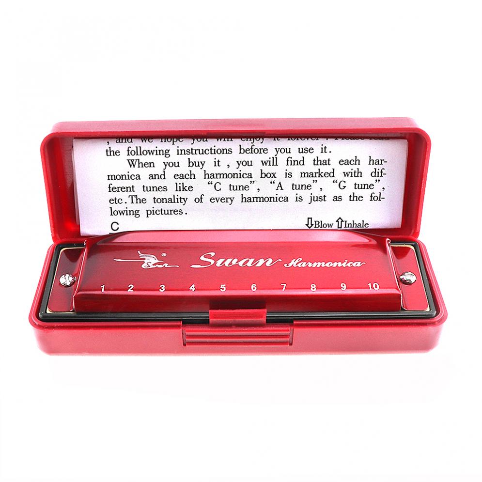 Stainless Steel 10 Holes Red Harmonica Diatonic Bl... – Grandado