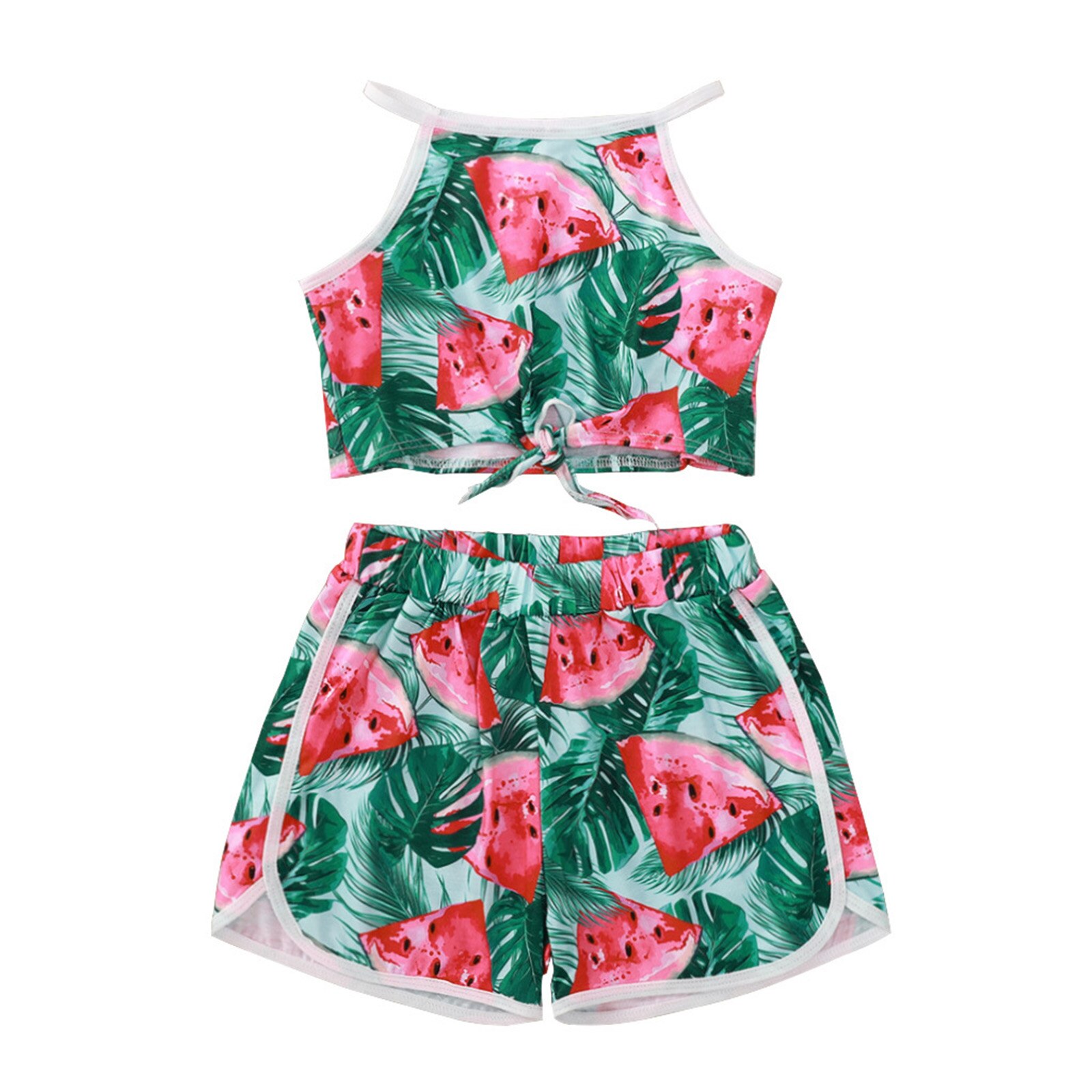 Kids Girls Exercise Sports Tracksuit Casual Dance Suit 2Pcs Outfits Summer Watermelon Print Cropped Vest Tops and Shorts Gym Set: 100