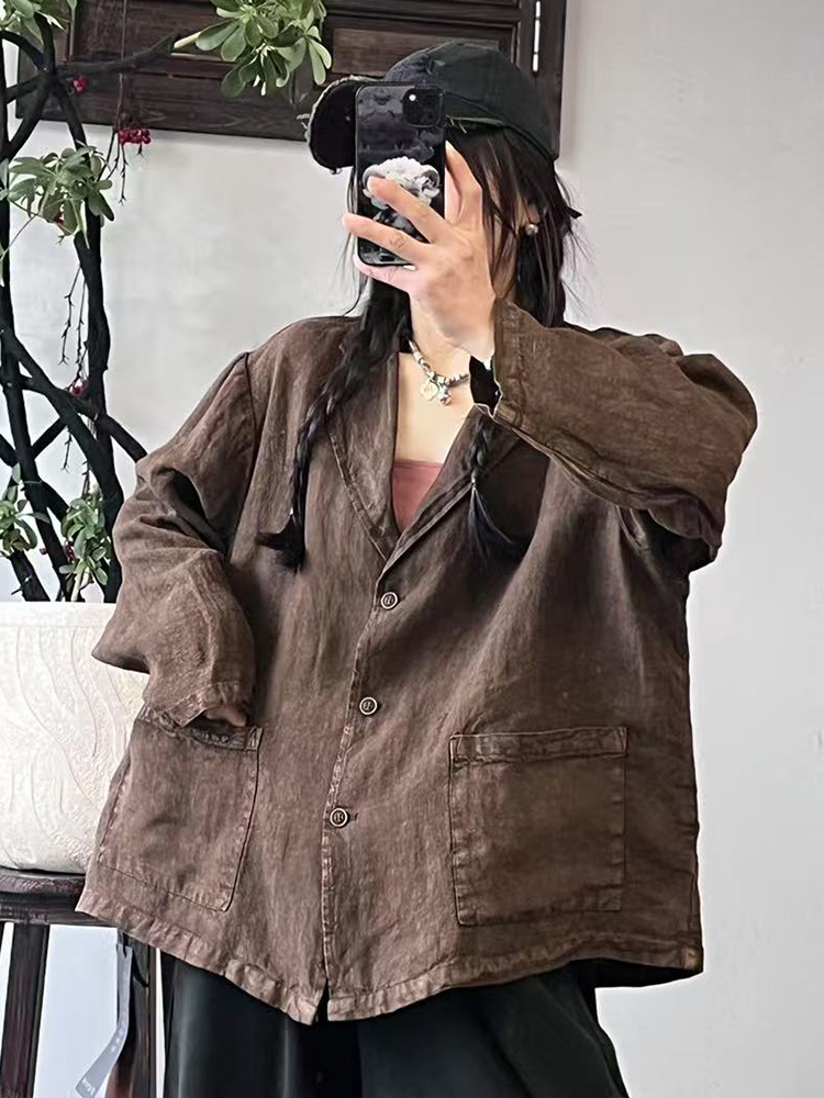Amaxlulue sommar koreansk kavaj dam löst sittande linnejackor damer vintage casual ytterkläder lyxiga bomullskappor