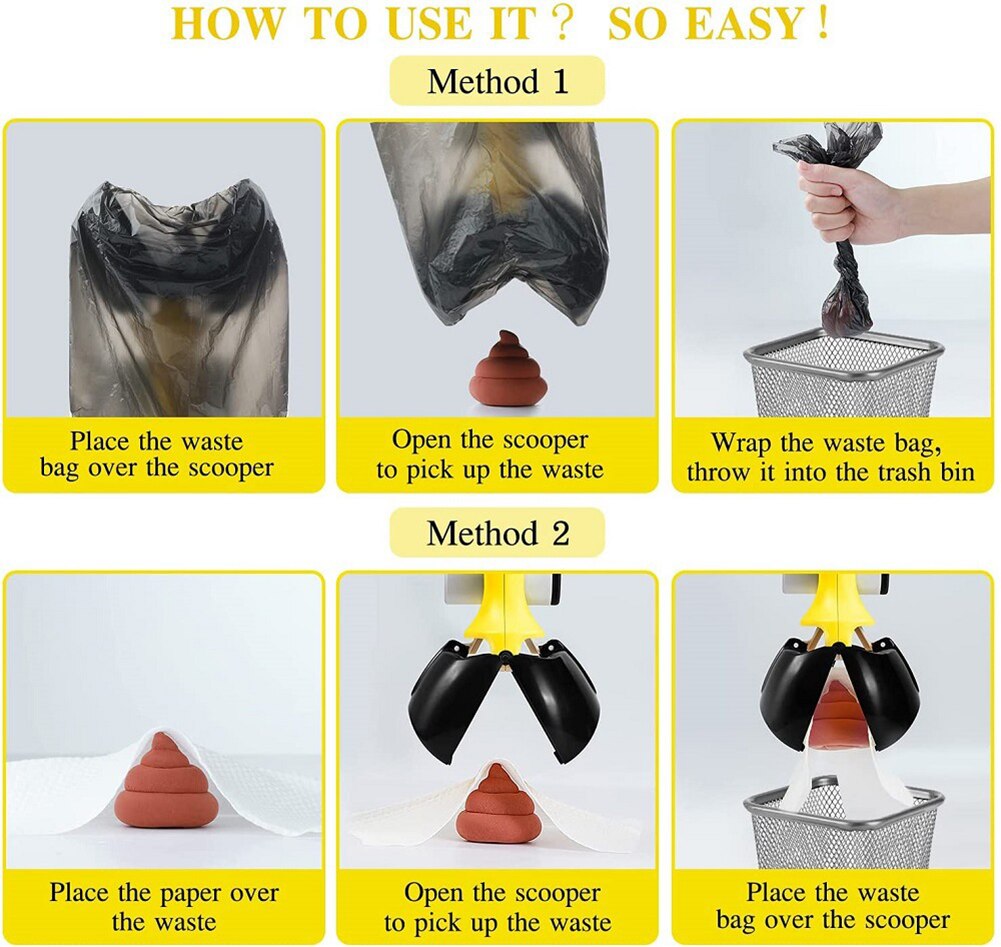 2 In 1 Pet Pooper Scooper for Dog Cats Long Handle Poop Scoop Outdoor Clean Pick Up Waste Picker Cleaner Dog Excrement Collector