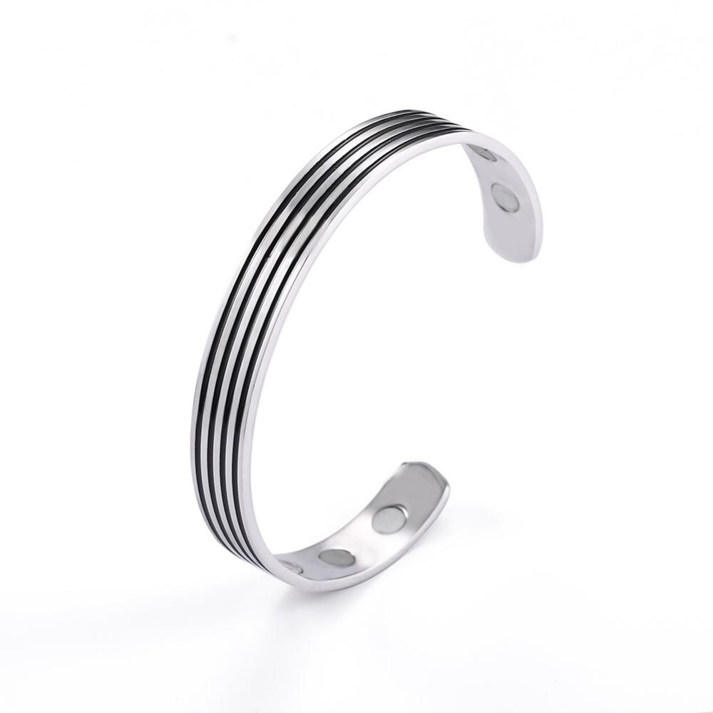 Skyrim Mode Streep Lijnen Magnetische Armband Vrouwen Mannen Verstelbare Roestvrij Staal Rose Goud Kleur Therapie Gezondheid Bangles: Steel Color