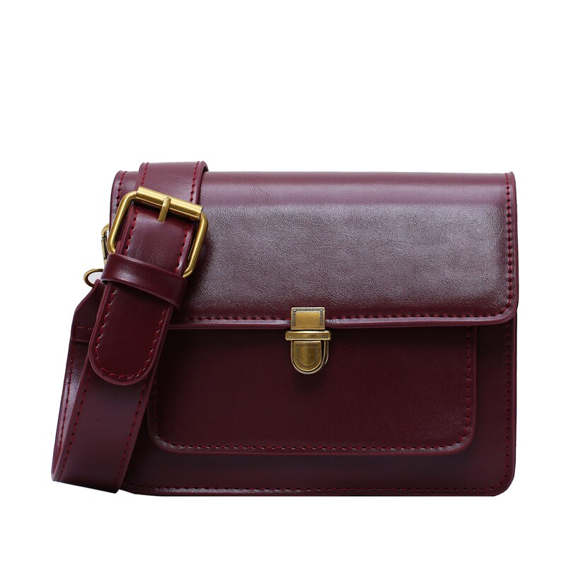 Solid Color PU Leather Crossbody Bags for Women Lock Shoulder Simple Bag Travel Small Handbags Sac Epaule: Wine Red