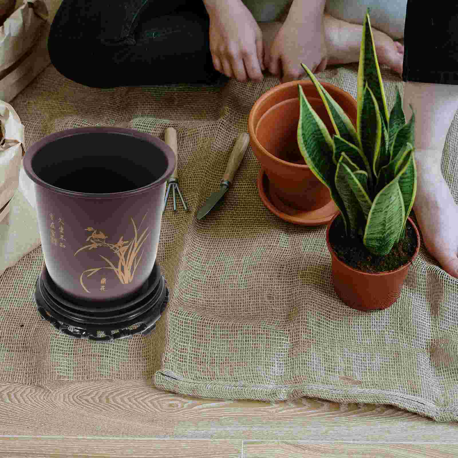 Pot de fleurs en plastique arrondi avec base, conteneur de plantes de jardinage, support de plantation d'orchidées