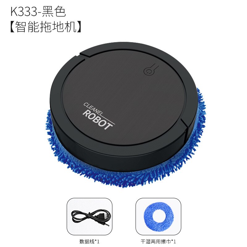 Robot de balayage automatique à sec et humide pour la maison, 1500mAh, serpillière électrique, lavage de sol, serpillière rotative autonettoyante: K333 black