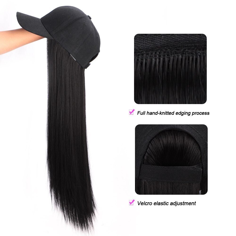 MODERN QUEEN Baseball Cap Hair Wig Long Synthetic Straight cap Hair Wigs Naturally Connect Synthetic Hat Wig Adjustable for Girl